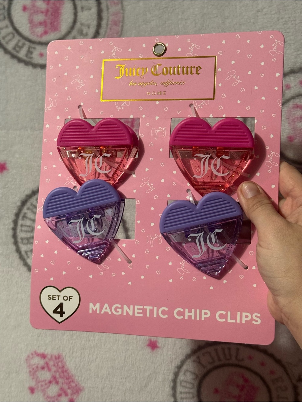 Juicy Couture Heart Magnetic Chip Clips - Hot Pink & Lavender